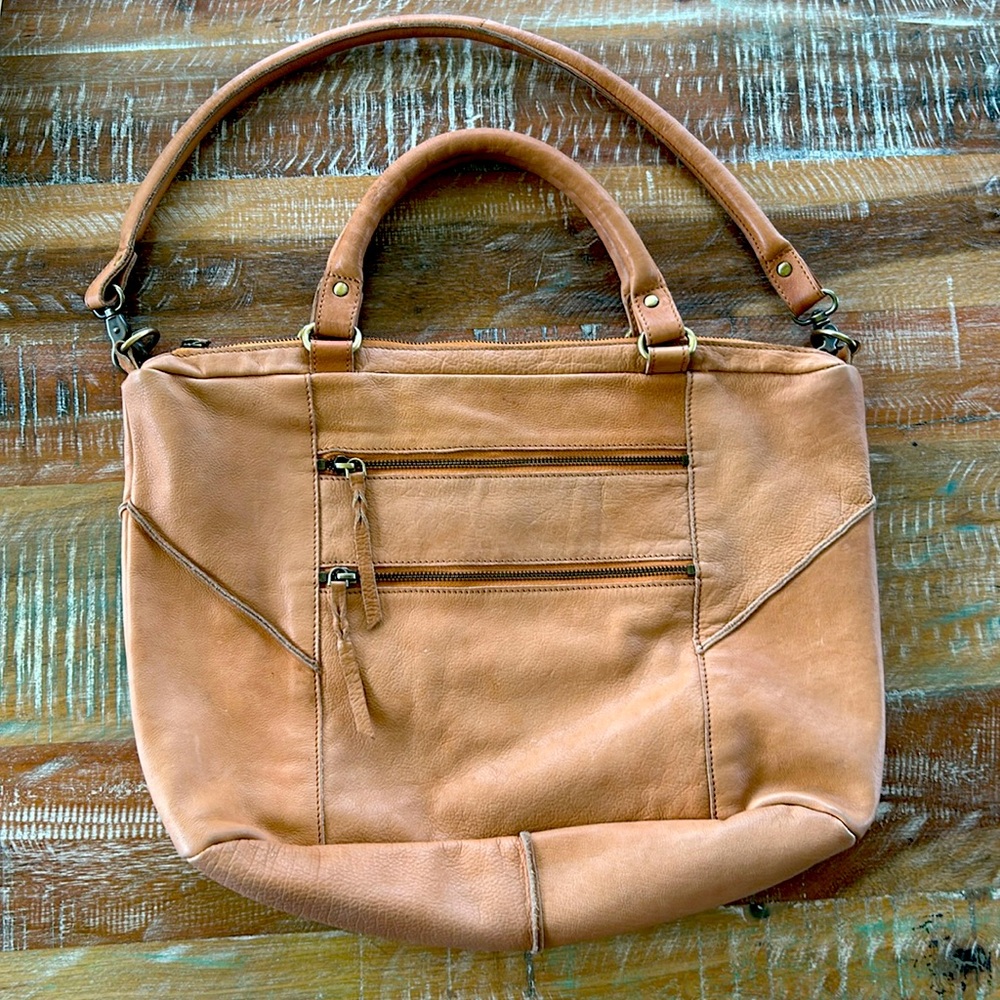 Anthropologie “cut n’ paste” Crossbody Satchel Tan